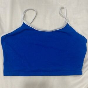 blue tank top with white straps